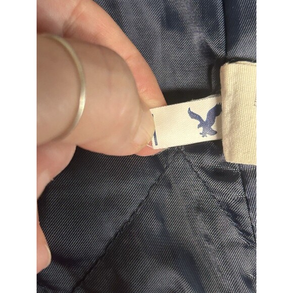 American Eagle AE Pea Coat Womens Small Navy Blue Plaid Button Jacket Wool Blend - Picture 9 of 9